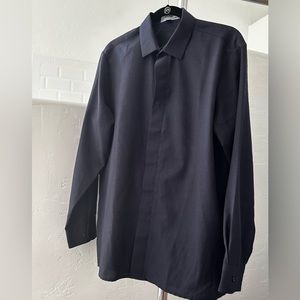 Men’s long sleeve button up dark blue shirt